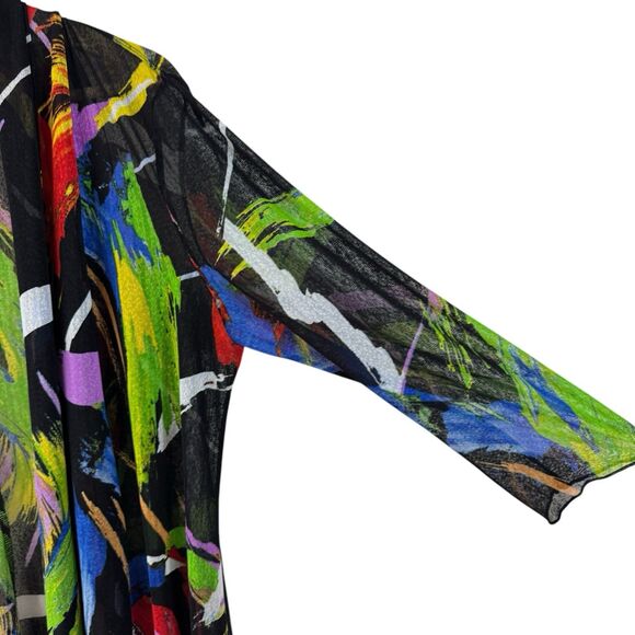 Ali Miles Large Open Tunic Top Sheer Art To Wear 3/4 Sleeve Stretch Womens - Picture 5 of 13